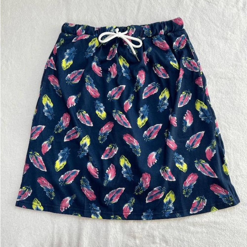 NWT Jack Smith Women's Skort Skirt Feather Print Drawstring Blue Casual Size S